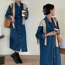 春 夏 デニムワンピース レディース ワンピース 長袖ワンピース 春 デニム ロングシャツ ゆったり シャツワンピ ストール付き 2点セット デニムシャツ
