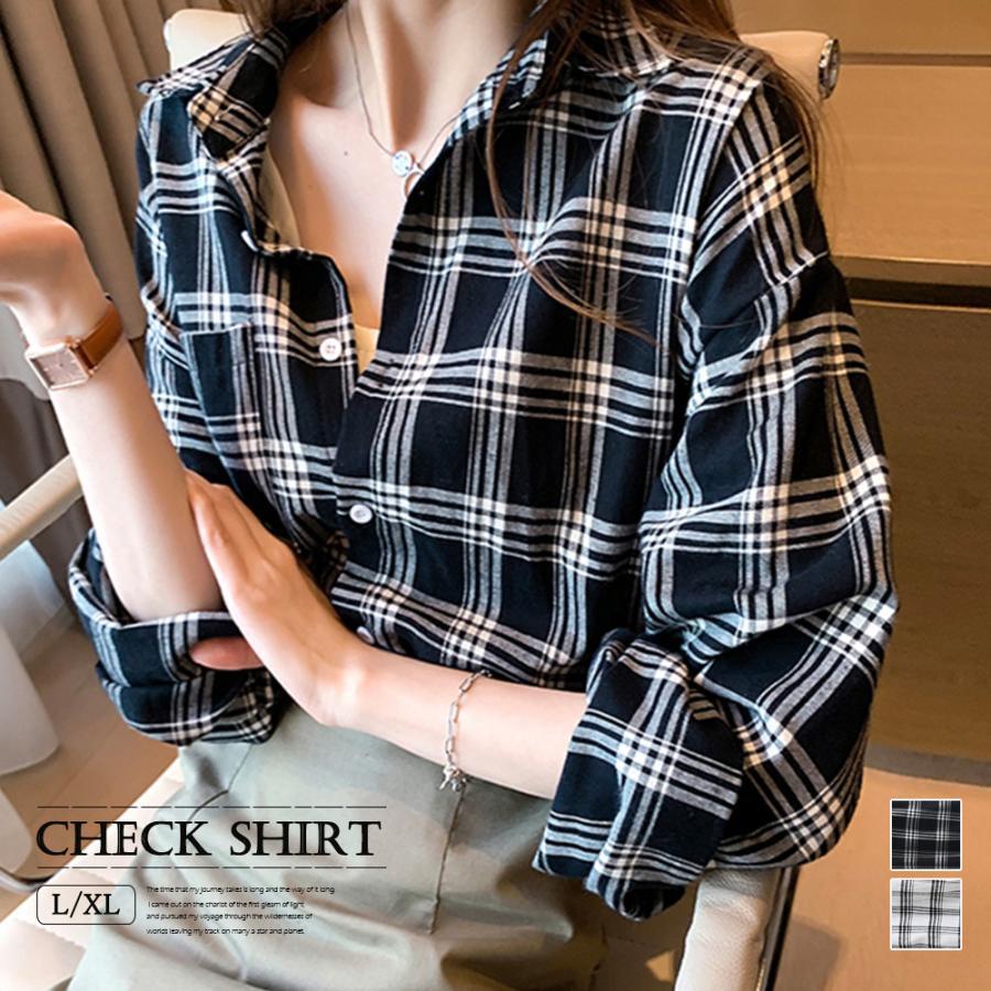 素材：ポリエステル70％+綿30％カラー：ホワイト/ブラックサイズ：L/XL[L]着丈:前丈約63cm/後ろ丈約69cm 肩幅:約48cm 袖丈:約48cm ゆき:約72cm 身幅:約47cm 胸囲:約94cm[XL]着丈:前丈約64cm/後ろ丈約70cm 肩幅:約52cm 袖丈:約50cm ゆき:約76cm 身幅:約54cm 胸囲:約108cm裏地：なし伸縮性：なし透け感：なし生産国：中国カーディガン 前開き 着やせ トップス 重ね着 大人カジュアル ポケット付き ライトアウター レトロ 通勤 体型カバーシーズンライクな着こなしに欠かせない1着で、季節問わない定番のチェックシャツゆったりシルエットで楽に着こなせるお洒落なアイテムあえてフロントボタンを多めに外して、襟を抜いたスタイリングやインナーとのレイヤードスタイルがおすすめ