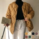 キルティングジャケット レディース 秋 冬 アウター 長袖 オーバーサイズ ノーカラー ミディアム丈 お洒落