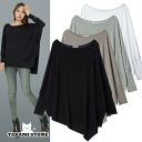レディース トップス Tシャツ カットソー アシンメトリー ビッグシルエット 無地 ロングカットソー 長袖