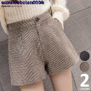 ショートパンツ レディース 秋冬 冬 千鳥格子 パンツ ショーパン 千鳥柄 ブラウン ブラック M L LL