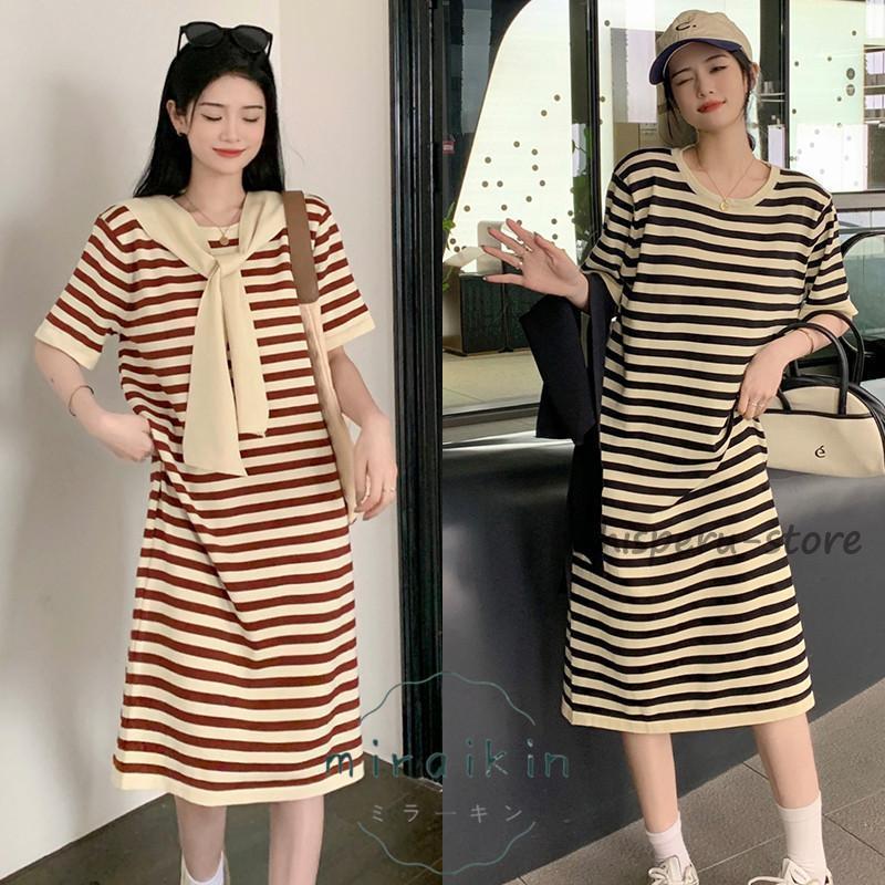 チュニック ワンピース レディース 春 夏 ニット 半袖ボーダー 母の日 肩掛け カジュアル 夏 コーデ 可愛い 韓国ファッション 着やせ 20代30代40代