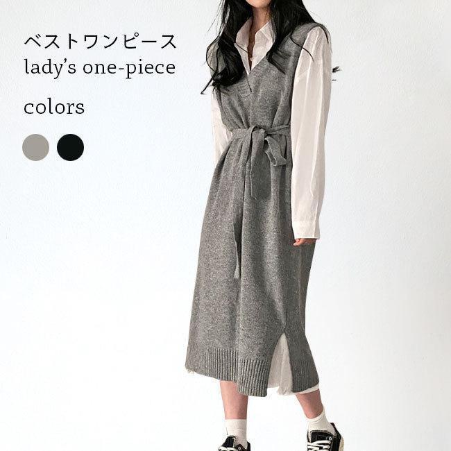 春 夏 ロングジレ ニット レディース ベストワンピ ニットベスト Vネック ロングベスト ニットワンピー..