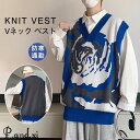 ニットベスト メンズ 袖なし ベスト Vネック トップス ニットセーター オーバーサイズ 大きいサイズ ゆったり 春 秋 秋服 おしゃれ ファッション