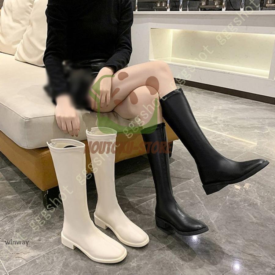 レディース ロングブーツ ジョッキーブーツ ローヒール ブーツ 痛くない 歩きやすい 大きいサイズ 小さいサイズ ストレッチブーツ 秋 冬 疲れない 長靴