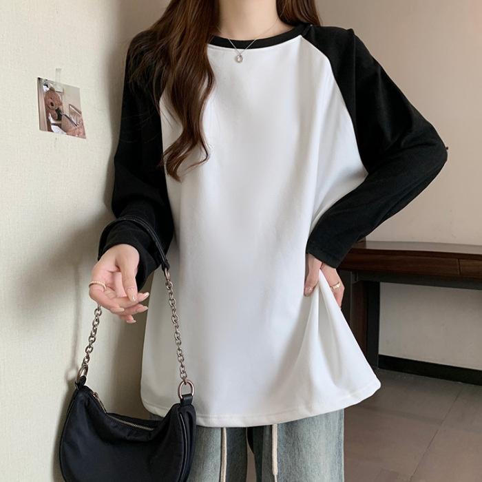 チュニック Tシャツ レディース 長袖 秋 ゆったり オーバーサイズ クールネック 丸首型 伸縮性 カジュアル カットソー トップス プルオーバー 冬春 インナー ロ