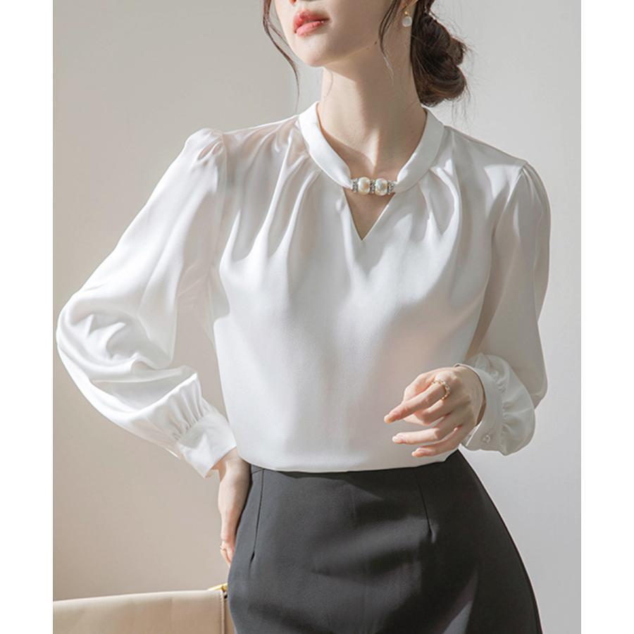 立ち襟ブラウス レディース サテンシャツ【ゆうパケット可】