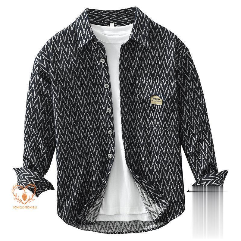 シャツジャケット カバーオール シャツ メンズ 長袖 柄物 柄シャツ ポケット おしゃれ ワークシャツ 春 春服 秋 冬 メンズ長袖シャツ トップス