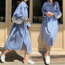 春 夏 シャツワンピ 長袖 レディース ロングシャツ オーバーサイズ ストライプ柄 ワンピース オフィス 長袖ワンピース 春 ゆったり ロングワンピ 秋(4)