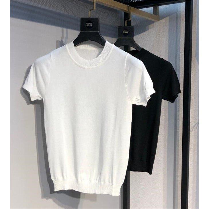 Tシャツ メンズ サマーニット 半袖 夏 細身 カットソー スリム トップス カジュアル ホスト アメカジ ゆったり お兄系 2023