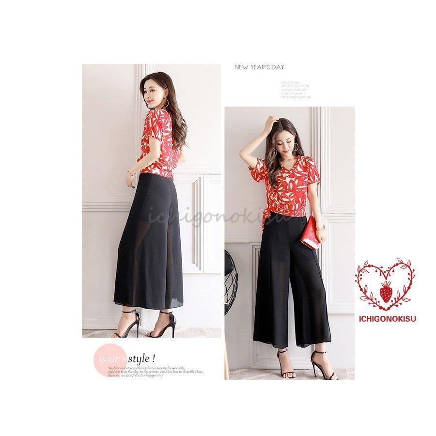 セットアップ スパンツ レデイース 夏 シフォンブラウス 半袖 tシャツ Aラインスカート お洒落 きれいめ 着痩せ 通勤 二次会 30 40代 2点セット セットアップ