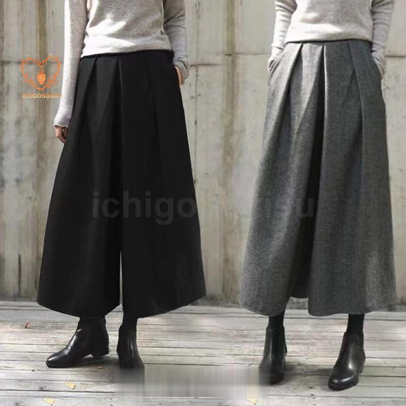 ワイドパンツ 秋 レディース ボトムス ガウチョパンツ ゆったり フレアパンツ 9分丈 無地 体系カバー ..