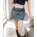 サイドリボンデニムショートパンツスカート