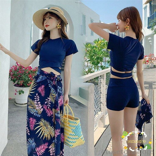 水着 レディース タンキニ Tシャツ パッド付き ロング丈スカート 3点セット セパレート 体型カバー サマー 夏新作 きれいめ 水着 レディース タンキニ Tシャツ パッド付き ロング丈スカート 3点セット セパレート 体型カバー サマー 夏新作 きれいめ