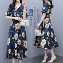 ワンピース レディース ロングワンピース シフォンワンピース Aライン 花柄 シフォン 着痩せ おしゃれ ミモレ丈 半袖 大きいサイズ 夏 おしゃれ 通勤 30...