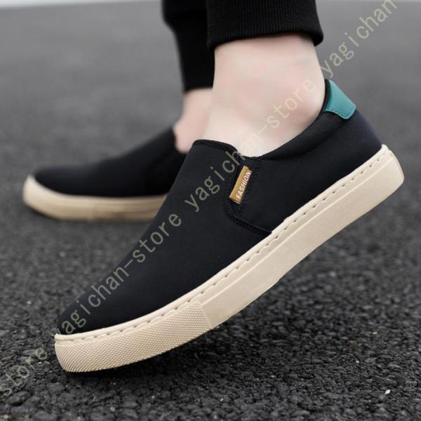 スリッポン キャンバス ローファー 夏 メンズ カジュアル シューズ ラウンドトゥ ローカット スニーカー 通気性 フラット デッキシューズ ウォーキング 軽量(4)