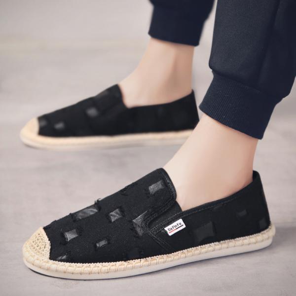 スリッポン メンズ デッキシューズ 通気性 リネン カジュアルシューズ 歩きやすい キャンバスシューズ ..