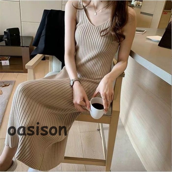 ワンピース ニットキャミソールワンピース レディース 春 夏 きれい vネック お洒落 サマーニット 重ね..