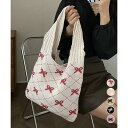 ニットトートバッグ リボン柄ニット編み鞄