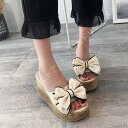 スリッパ サンダル レディーズシューズ 厚底サンダル 可愛い リボン ウェッジソール 夏靴 ファッション ヒール9センチ 美脚 ミュール ビーチ 海 砂浜 きれい