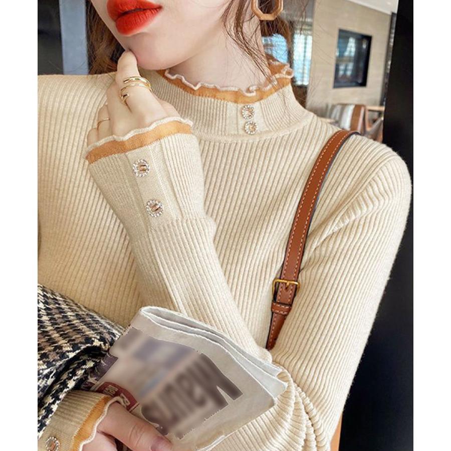 リブニットトップス きれいめ ハイネック【ゆうパケット可】