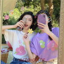 Tシャツ レディース 半袖 夏 ゆるい トップス 韓国ファッション 原宿系 BF風 ヒップホップ ダンス おしゃれ ストリート風 カジュアル
