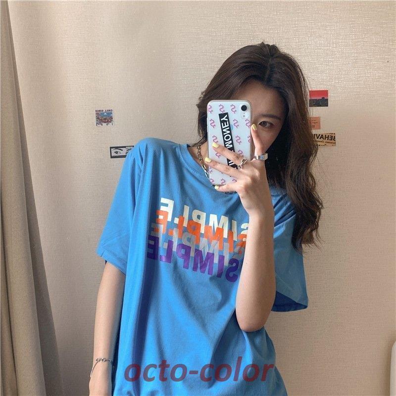 Tシャツ レディース 可愛い 落書き 半袖 夏 ゆるい トップス 韓国ファッション 原宿系 BF風 ヒップホッ..
