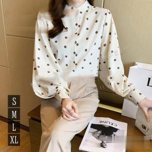 ブラウス 40代 レディース 秋新作 長袖 ハイネック ドット柄 シャツ 通勤 韓国風 トップス シフォン オフィス きれいめ 50代 30代 オシャレ 大人