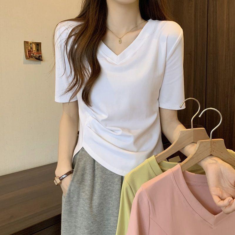 tシャツ レディース 半袖 半袖tシャツ 無地 vネックtシャツ 細見え トップス 夏 シンプル 大人 おしゃれ 着痩せ タイト 体型カバー