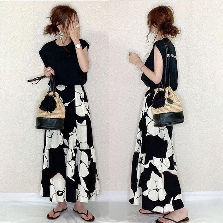 セットアップ レディース 夏 40代 ロング丈 半袖 Tシャツワンピース 上下セット 韓国風 セットアップ　ワンピース お洒落 通勤30代 40代