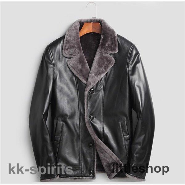 ラム革 シープスキン ラム革 ムートンコート メンズ 男性 通勤 ビジネス リアルレザージャケット 裏ウール 高級品 防寒 秋冬 真冬