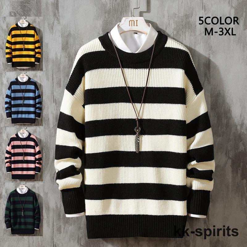 セーター メンズ ニット 長袖 ニットセーター ニット ストライプ 丸ネック 長袖ニットスクール オフィス 通勤 通学 ユニセックス 20代 30代 40代 50代 春 春服 秋 秋服 冬 冬服 暖かいカラーホワイト、イエロー、ピンク、グリーン、ブルーサイズM、L、XL、2XL、3XL素材：ポリエステル100％■MADE IN CHINA※商品ごとに個体差があり若干誤差が出る場合もございますので予めご了承くださいませ。※撮影とブラウザの関係により、画面上と実物では多少色具合が異なって見える場合もございますので予めご了承下さい。※機械による生産過程におきまして、どうしても生地を織る際の糸の継ぎ目や多少のほつれ、または色ムラなどが生じている場合がございます。※ベルト、飾りやインナーなどは含みません。