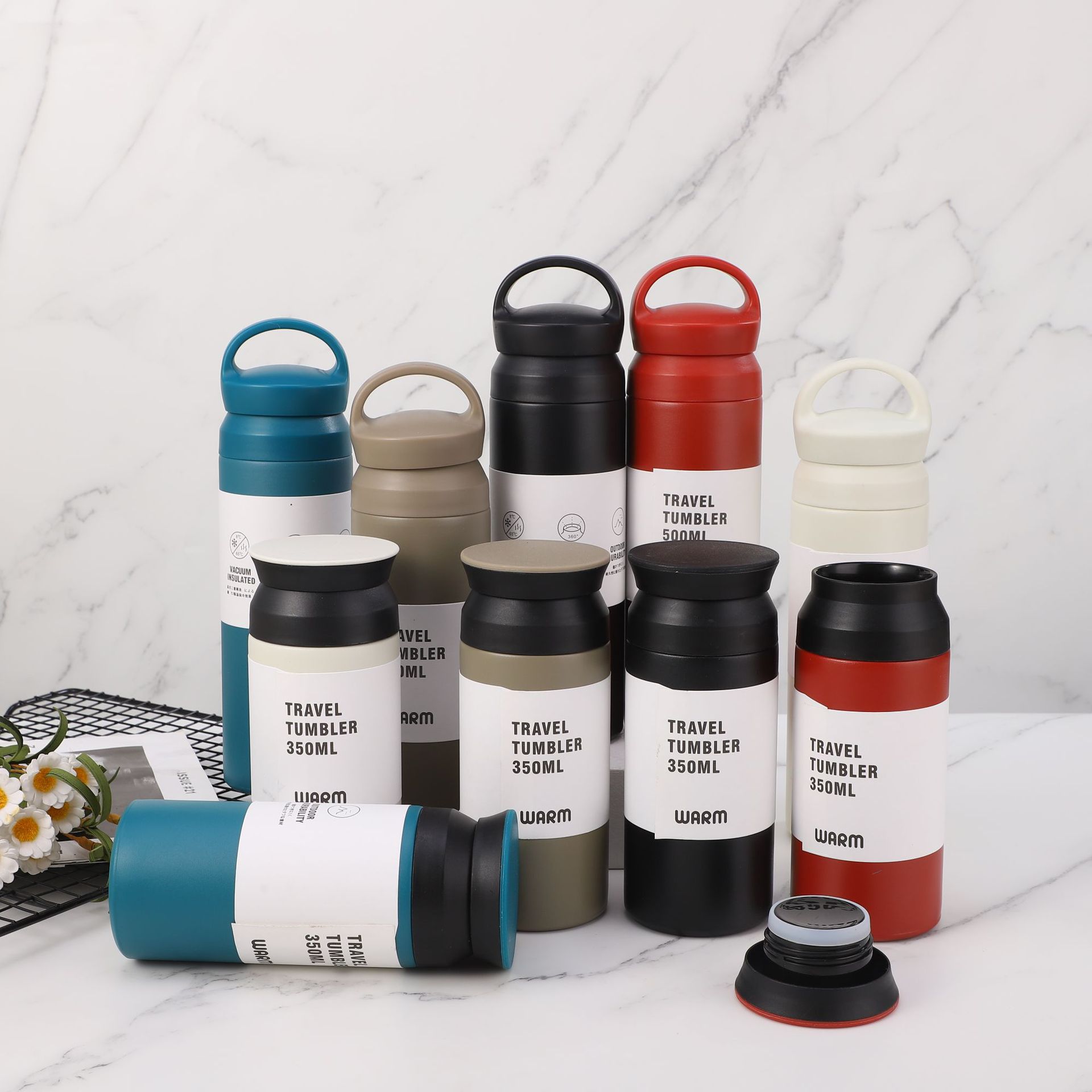 Other - 2点セット　水筒　カップル水筒 　親子水筒　350ml 　500ml スクリュー マグボトル ステンレス 保冷 保温 飲みやすい マイボトル おしゃれ シンプル オフィス 軽量 軽い ステンレスケータイボトル ホワイト グレー ベージュ アイリスオーヤマ 新生活 小学生