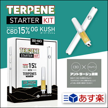 高濃度CBD＋テルペン配合べイプ cbdスターターキット cbdリキッド シーシャ CBN リキッド VAPE 【TERPENE CBD15％ OG KUSHカートリッジ付属】ビソ cbdべイプ オージークッシュ タバコ ニコチン タール ゼロ 禁煙