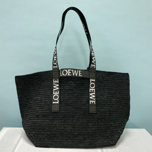 ロエベ ロゴ ラフィア フォールドショッパー バッグ レディース メンズ ブラック B507X23X10 LOEWE ロエベバッグ かごバッグ ブランド ラフィアバッグ 黒 トートバッグ ロゴトートバッグ 大容…