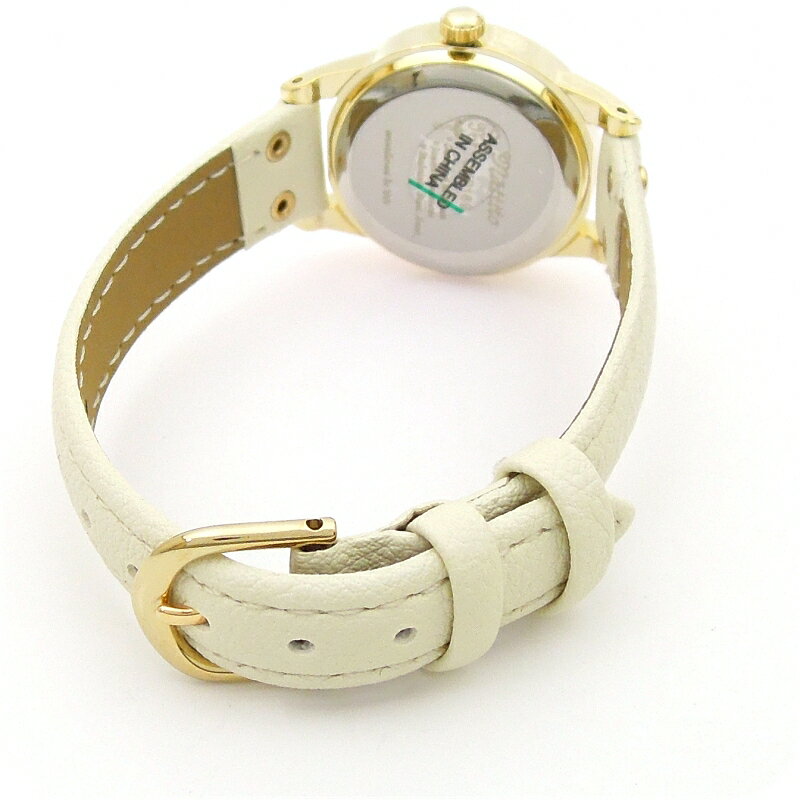 送料無料 ! ハート とストーンの おしゃれな レザーベルト ウォッチ 【ホワイト/ゴールド】 腕時計 レディースギフト プレゼント にもビアリッツ