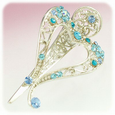送料無料 ! 【訳あり】クリスタル ハート ヘアクリップ ロジウム/ブルーギフト プレゼント にもビアリッツ