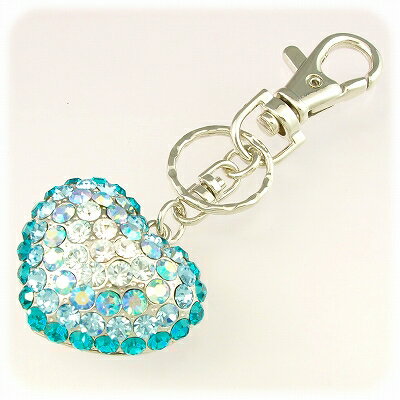 送料無料 ! スワロフスキー ハートバッグチャーム (キーリング付) ロジウム/ブルーギフト プレゼント にもビアリッツ