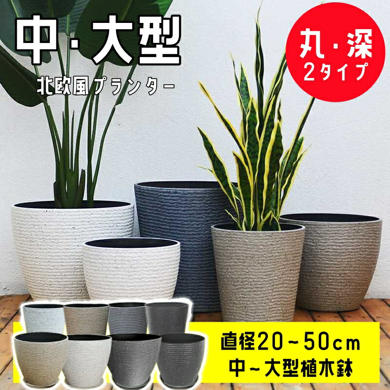 Rakuten - 植木鉢 中型 大型 プランター おしゃれ 北欧風 おしゃれなインテリアになる鉢 かわいい室内 軽い 軽量 受け皿付き プラスチック 屋内 屋外用 排水穴付き 観葉植物 鉢 植木鉢 8号/10号~18号 浅鉢 鉢 鉢カバー アンティーク 寄せ植え 鉢植え 観葉植物 塊根植物