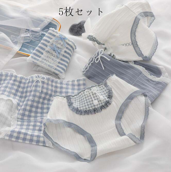 送料無料 青 白 インナー 可愛い スタンダード 快適 ショーツセット 女性用 大きいサイズ 少女 ショーツのみ 女性下着 5枚セット パンツ 通気 パンティ 大人 すっぽり 肌着 ショーツ セット 美尻 レース 中学生 高校生 抗菌防臭 レディース M L LL 福袋 10代 20代 30代 40代