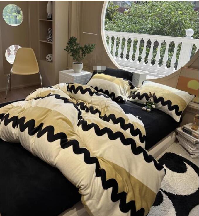 寝具カバーセット プレゼント 防寒対策 静電気防止 送料無料 布団カバーセット 可愛い レトロ 波柄 厚..