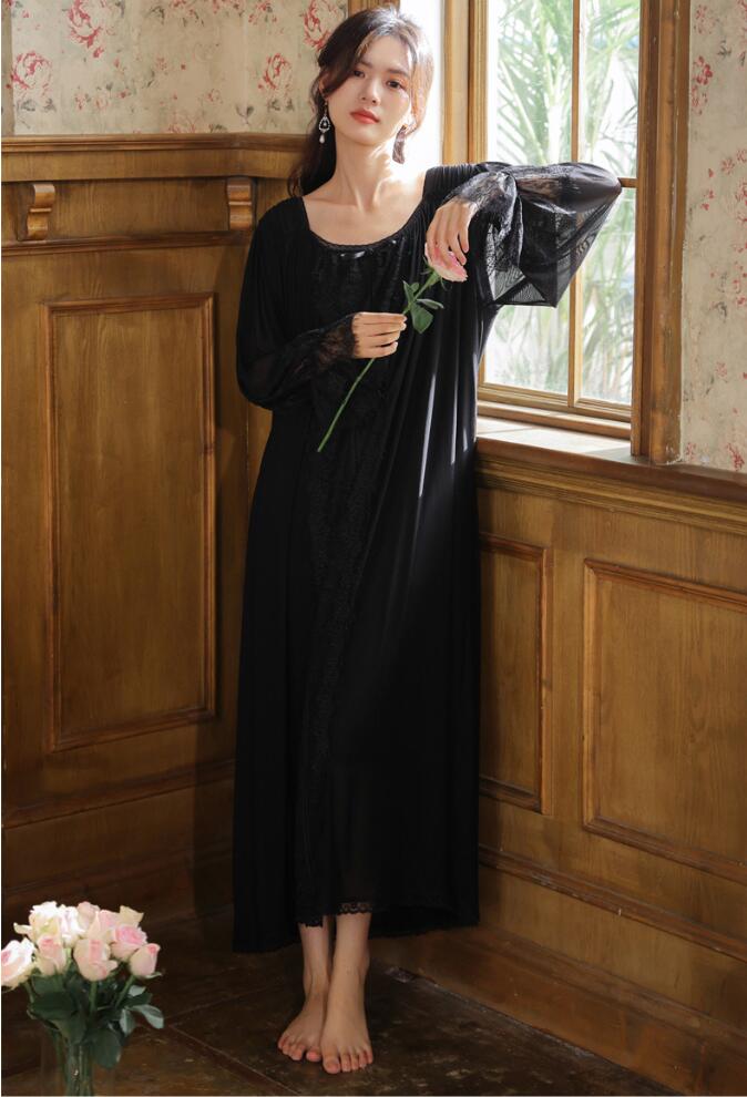 送料無料 ネグリジェ ロング 長袖ワンピース ロング丈 ルームウェア パジャマ 春 秋 ルームウェア 部屋着 寝巻き かわいい フリル 大人用 レディース レース プレゼント ロング マキシ丈ワンピース寝間着 エレガント Aライン 丸襟 ホワイト ブラック 花柄 M L XL