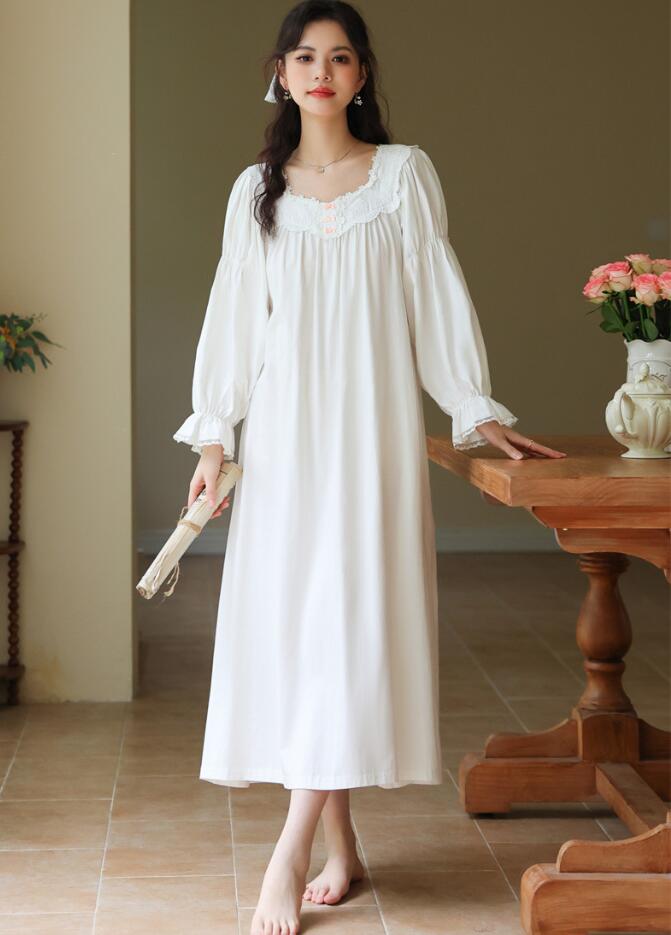 送料無料 ネグリジェ ロング 長袖ワンピース ロング丈 ルームウェア パジャマ 春 秋 ルームウェア 部屋着 寝巻き かわいい フリル 大人用 レディース レース プレゼント ロング マキシ丈ワンピース寝間着 エレガント Aライン 丸襟 ホワイト ピンク イエロー 花柄 M L XL