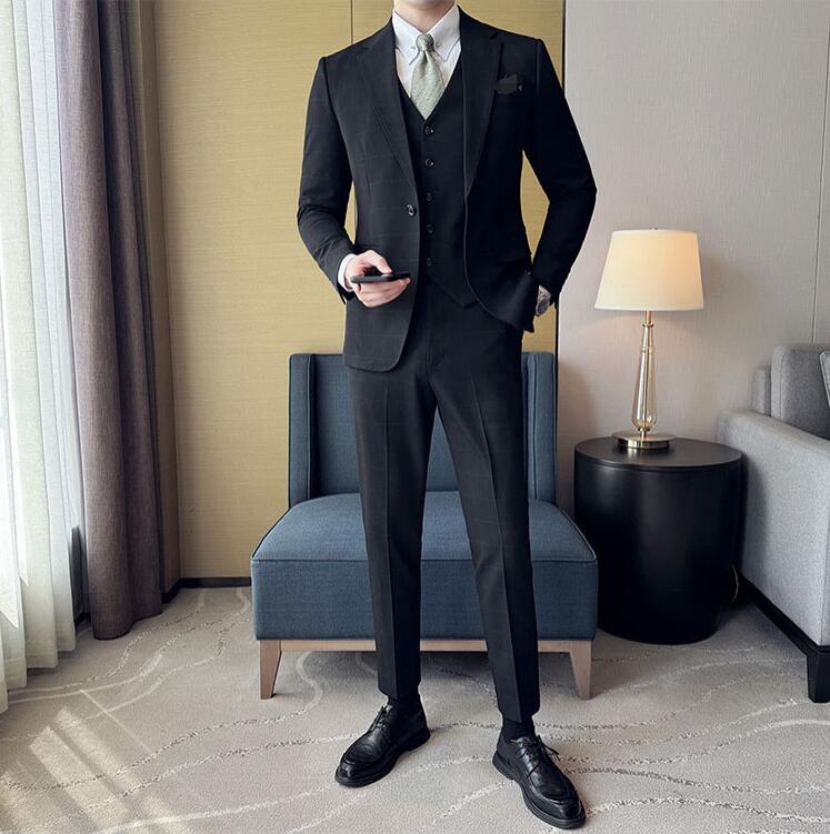 送料無料セットアップ メンズスーツ 上下セット フォーマル ビジネス ダブルボダンスーツ スリム カジュアルリクルートスーツ 就活オシャレ 紳士用 ジャケット パンツ ベスト パーティー チェック柄入学式 卒業式 オールシーズン 結婚式ブラックカーキM L XL 2XL 3XL 4XL 5XL