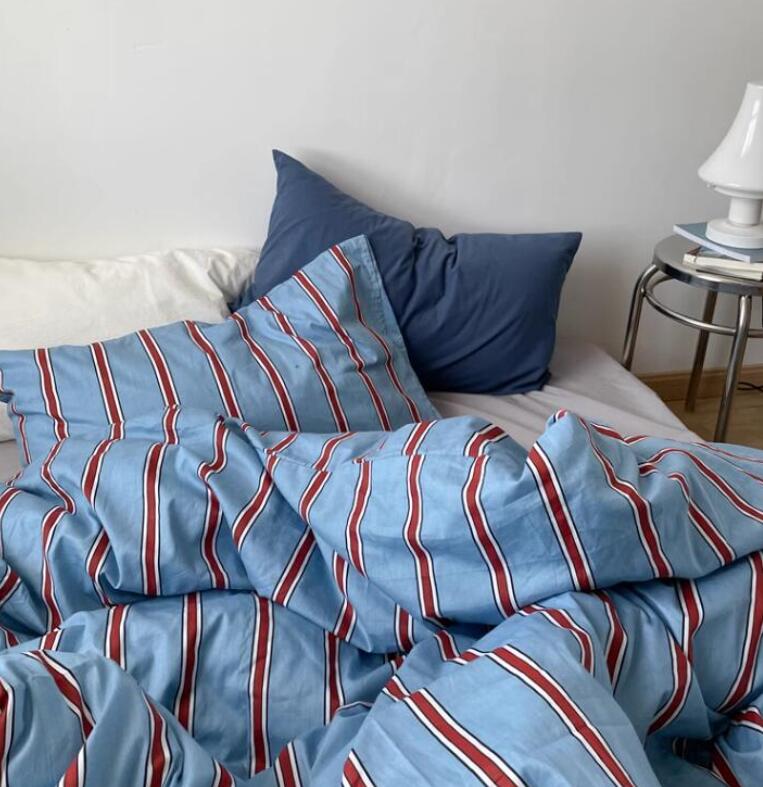 送料無料 布団カバーセット 北欧風 ストライプ柄 レトロ 綿100％ ボックスシーツ/フラットシーツ シングル ダブル クイーン 通気性 柔らか 四季通用 3点セット 4点セット 掛け布団カバー 枕カバー 寝具カバーセット 洗える プレゼント 新生活 新作★激安★セール