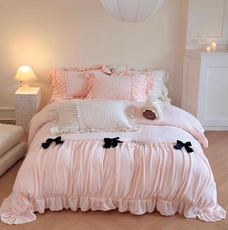 フランネル 送料無料 布団カバーセット 姫系 リボン 上質 高級感 厚手 暖かい ふわふわ ダブル クイー..