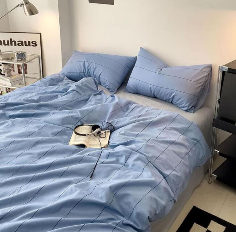 ストライプ柄 ins風 送料無料 布団カバーセット 綿100％ 優しい肌触り シングル ダブル クイーン 掛ふ..