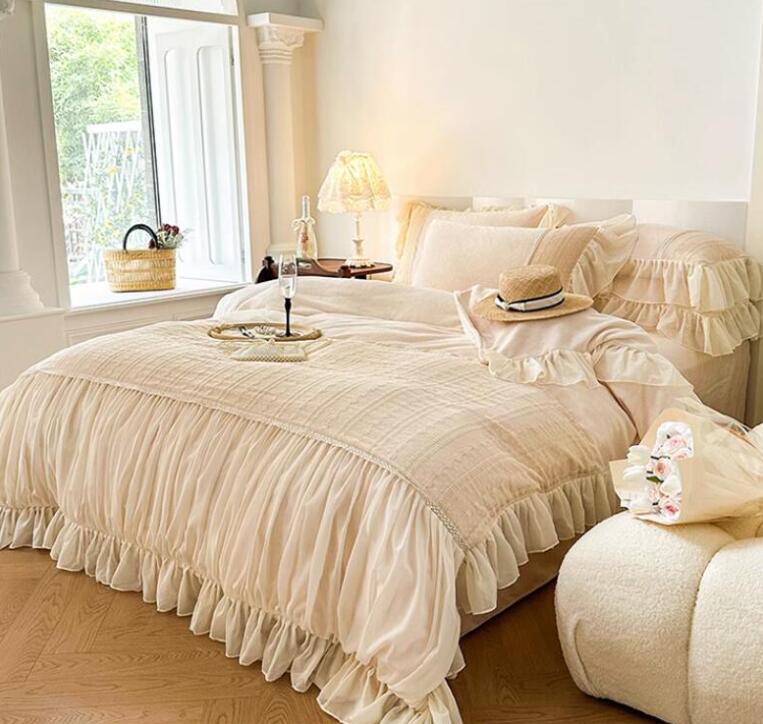 フランネル 掛け布団カバー 送料無料 布団カバーセット 4点セット 厚手 暖かい 上質 姫系 レース フリ..