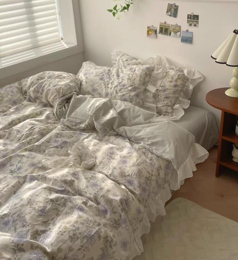 送料無料 寝具カバーセット 可愛い 花柄 フリル 3点セット 4点セット 綿100％ シングル ダブル 韓国風 通気性 柔らか 四季通用 ボックスシーツ/フラットシーツ 布団カバーセット 掛け布団カバー 枕カバー プレゼント 安心 清潔 丸洗いOK インテリア★激安★セール