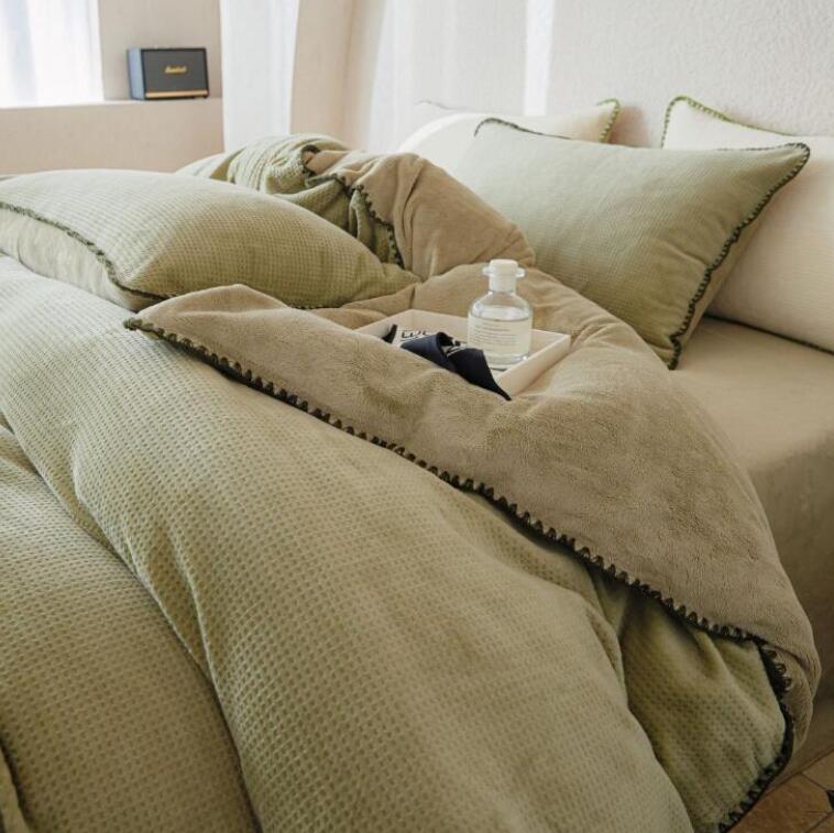 送料無料 布団カバーセット ワッフル模様フランネル 暖かい ふわふわ 掛ふとんカバー3点セット 4点セッ..